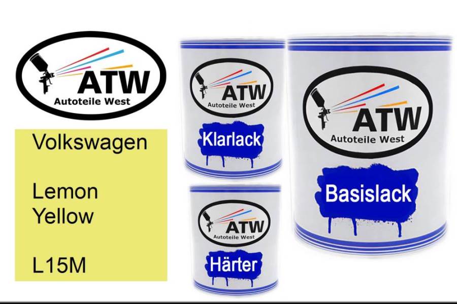 Volkswagen, Lemon Yellow, L15M: 1L Lackdose + 1L Klarlack + 500ml Härter - Set, von ATW Autoteile West.